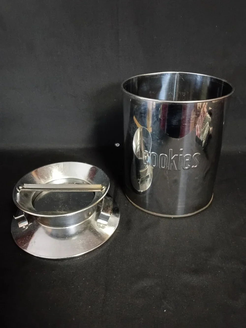 Vintage Chrome Cookie Canister Tin Metal Kitchen Storage Jar Retro Mid Century